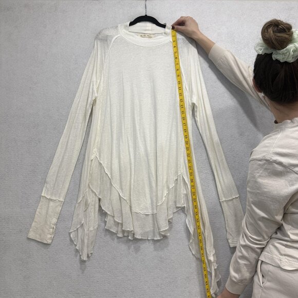We The Free Shirt Womens Medium White Asymmetrical Linen Blend Boho Long Sleeve - Picture 4 of 12